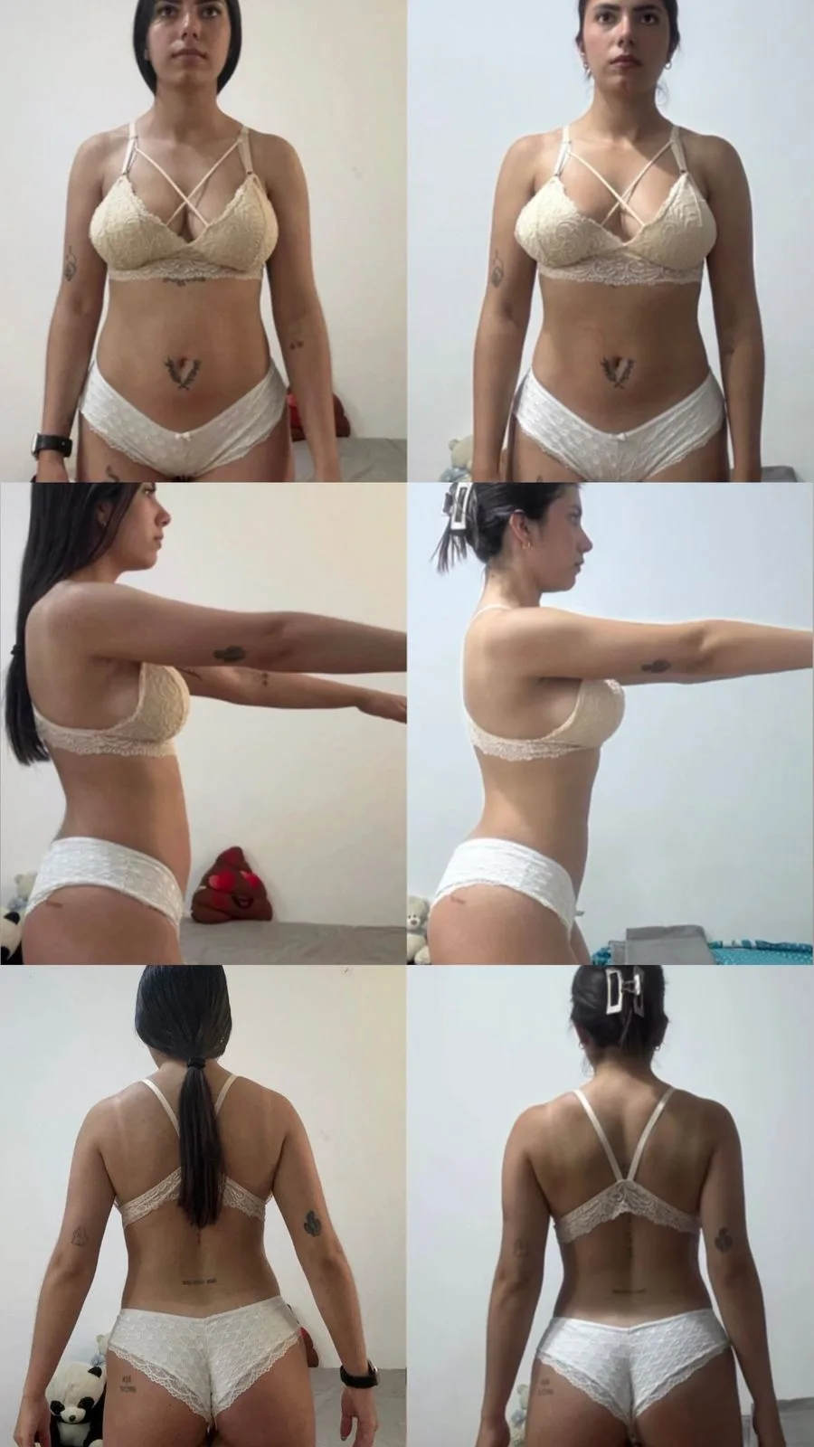 Evaluación de una asesorada del TEAMPADOVANI, antes y después desde varios ángulos